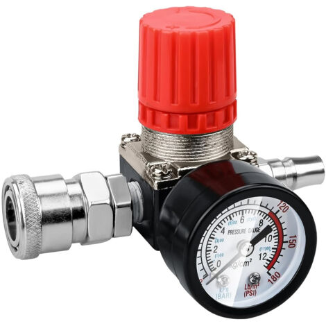 Régulateur de Pression Compresseur d'Air 1/4" - Détendeur Pneumatique - Valve de Régulation Pression 180psi 12bar (Valve à Trois Voies)