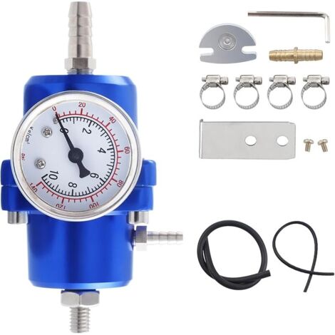 Régulateur de Pression de Carburant FPR Réglable 0-140 PSI Alliage d'Aluminium Universel avec Jauge de Pression Tuyau et Kit d'Adaptateur de Montage Rouge