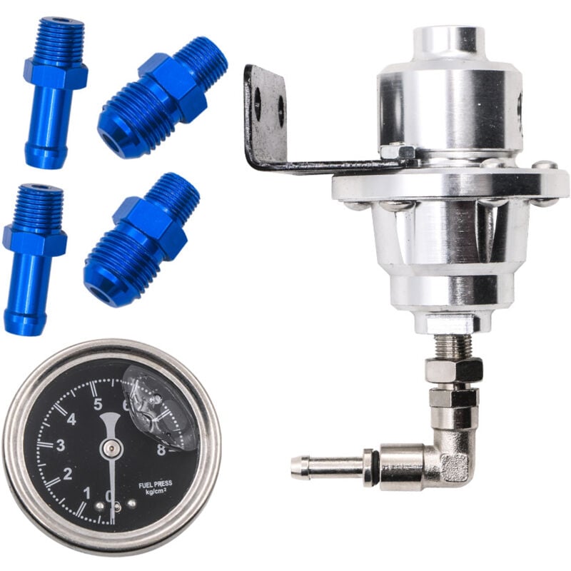 Régulateur de Pression de Carburant Réglable Universel en Alliage d'Aluminium, Régulateur de Pression d'Essence Kit de Tuyau de Manométriques avec