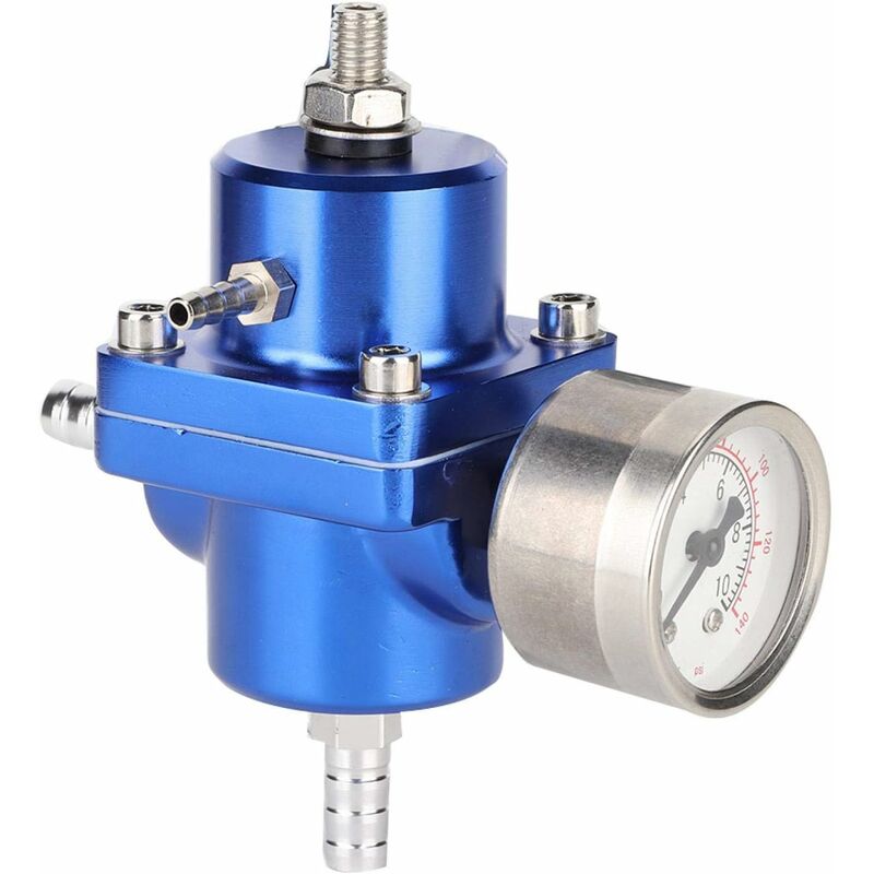 Régulateur de Pression de Turbo 0-140 psi Kit de Tuyau de Jauge de Régulateur de Pression de Carburant Réglable Universel(Bleu)