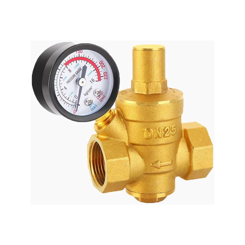 Csparkv - Régulateur De Pression, DN25 Réglable en Laiton Pression d'eau Durable Réduction De Régulateur Réducteur + Voie Métrique