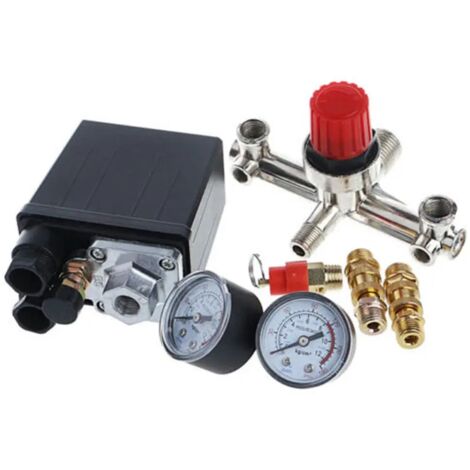 Régulateur de pression pour compresseur d'air haute performance, pressostat et manomètre.