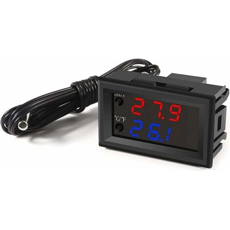 Régulateur de température DC 12V programmable -50110℃,moniteur d'affichage à LED rouge/bleu module de commande de thermostat de chauffage/refroidissement avec sonde de capteur étanche NTC 10K