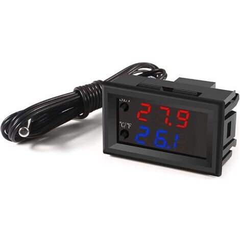 Régulateur de température DC 12V programmable -50110℃,moniteur d'affichage à LED rouge/bleu module de commande de thermostat de chauffage/refroidissement avec sonde de capteur étanche NTC 10K