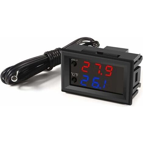 Régulateur de température DC 12V programmable -50110℃,moniteur d'affichage à LED rouge/bleu module de commande de thermostat de chauffage/refroidissement avec sonde de capteur étanche NTC 10K