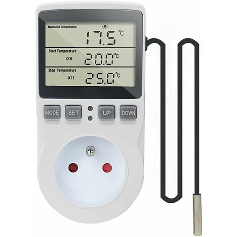 Régulateur de température numérique Prise de thermostat 220 V Chauffage Refroidissement avec sonde Régulateur de température de base LCD pour réfrigérateur Incubateur Ventilateur de serre