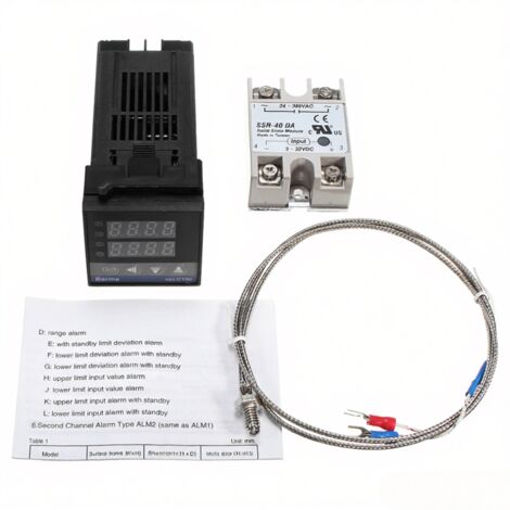 Régulateur de température PID REX-C100 avec écran LCD numérique + thermocouple de type K + relais statique (SSR) max. 40 A