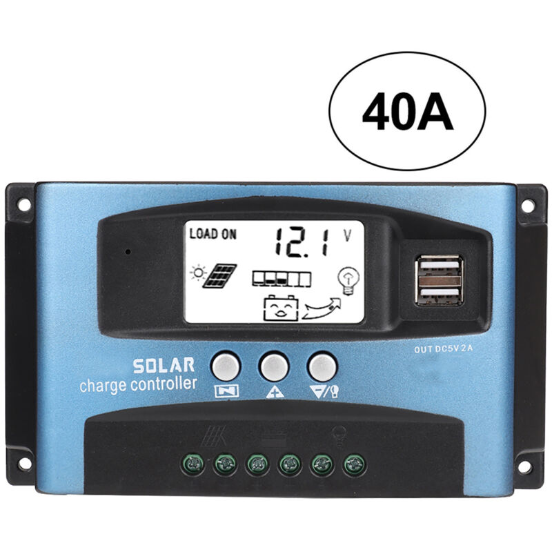 Contrôleur de charge solaire, double écran lcd USB,12 v 24 v,mppt 40A - Eosnow