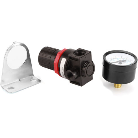 Régulateur Pneumatique G1/4 Compresseur ManoMano avec Manomètre et Support en Aluminium Noir, Max. 1.0Mpa