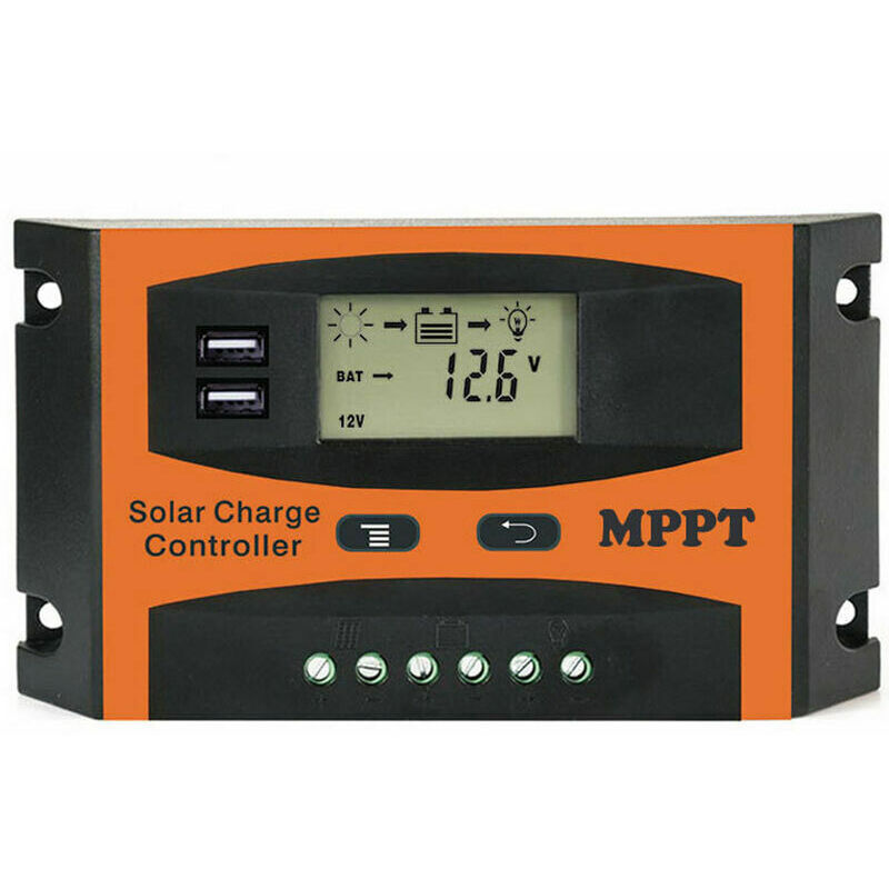 Régulateur solaire et éolien auto-reconnu Régulateur de batterie de panneau solaire 12 Volt/24 Volt Double écran LCD USB Régulateur solaire, 60A
