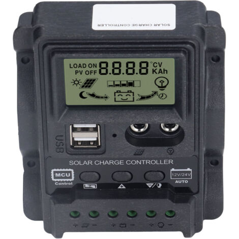 Régulateur Solaire PWM 20A USB Double, Écran LCD pour Panneaux 260W/520W, Commande d'Éclairage 12V/24V ABS