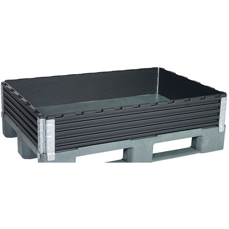 Rehausses en plastique, lot de 2 - pour palette Europe 1200 x 800 mm - repliable en diagonale, avec 4 charnières - Coloris: Noir