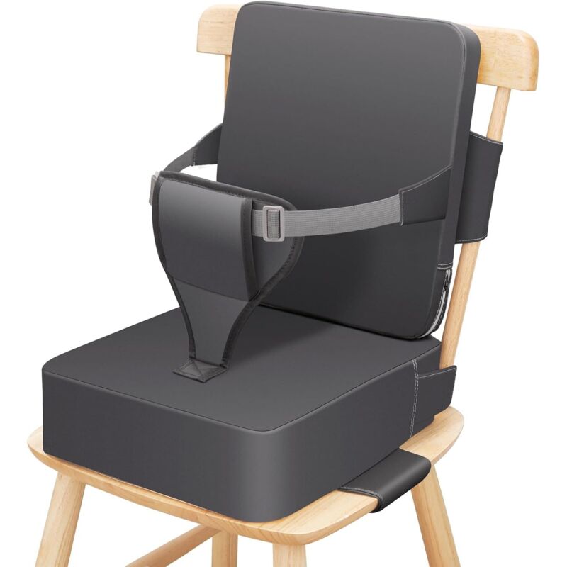 Rehausseur Chaise Enfant PU Lavable RéHausseurs Antidérapant Rehausseur De Chaise Bebe avec Dossier et Sangles de Sécurité Réglables en 3 points,