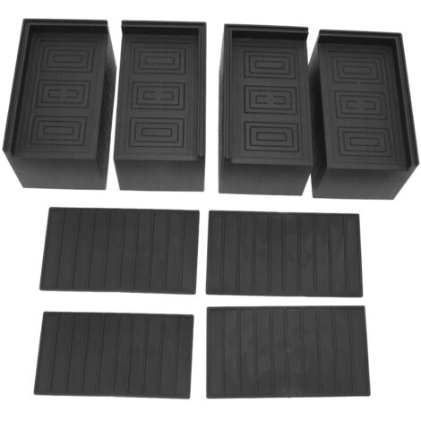 Rehausseur de meubles noir, 4 pièces, rectangulaire élargi, tapis de pieds en caoutchouc de 3 pouces pour la maison