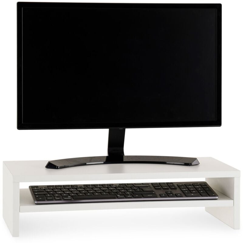 Idimex - Réhausseur d'écran bureau connect avec 1 étagère, en bois - Blanc