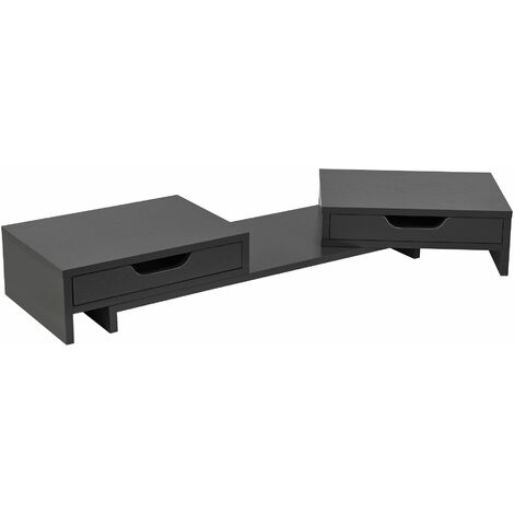 Réhausseur d'écran réglables avec 2 tiroirs 60 x 22 x 11 cm gris foncé