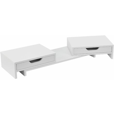 Réhausseur d'écran réglables avec 2 tiroirs blanc
