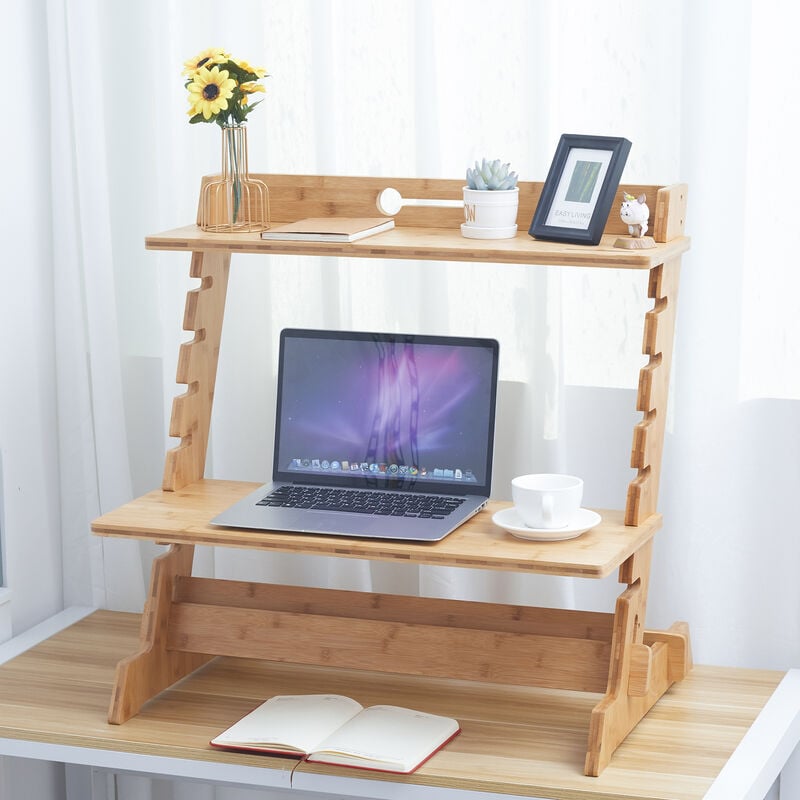 Unho - Rehausseur Ecran pc Bureau en Bois Réglable Support Moniteur de 7 Niveaux