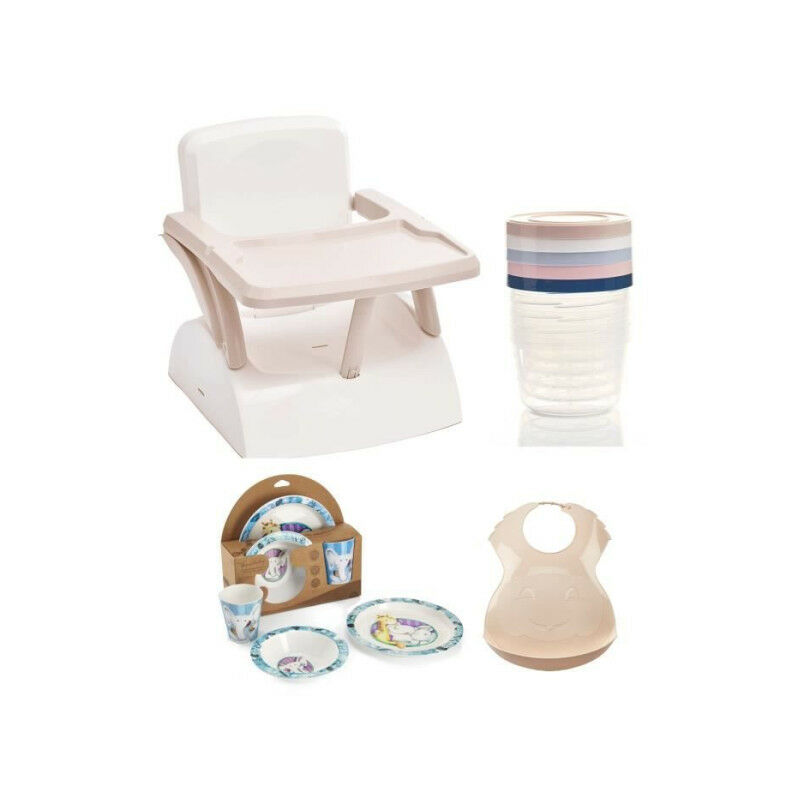 Thermobaby - Rehausseur Pack Repas 2eme Âge chaise - 5 boîtes de conservation - Coffret vaisselle - Bavoir semi-rigide