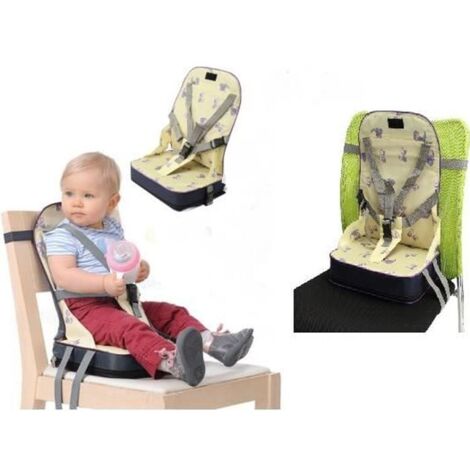 Réhausseur Siège de Table Bébé Pliable Jaune - Harnais 5 points - Voyage