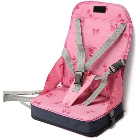 Réhausseur Siège de Table Pliable Portable + 5-Point Harnais Sécurité Chaise Repas Voyage - Bébé Enfant - Rose