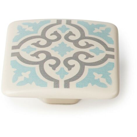 REI Bouton de meuble Carreau de ciment zamak peint blanc/gris H.20 x l.37 x P.37 mm