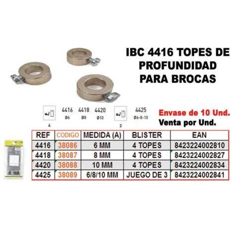REI IBC 4-425 Juego 3 Topes Profesionales Brocas 6-8-10