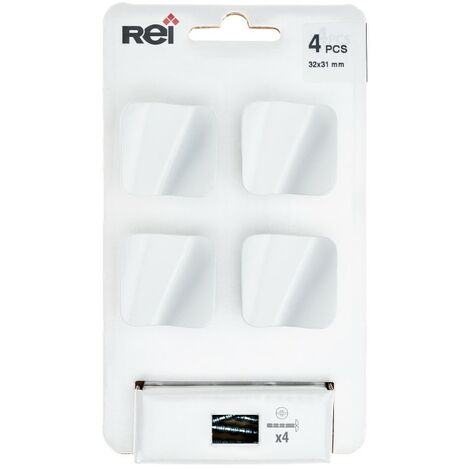 REI – Lot de 4 boutons de meuble en zamak – Finition blanc mat 32x32mm – Installation rapide avec vis M4 – Pour armoires et tiroirs