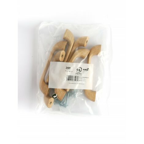 REI – Lot de 6 poignées de meuble 96 mm – Bois massif hêtre verni marron – Fixation à vis – Design élégant pour meubles modernes