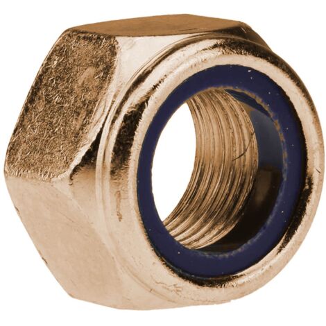 Reidl DIN 985 Sechskantmuttern mit Klemmteil, M 10,  Messing blank, niedrige Form