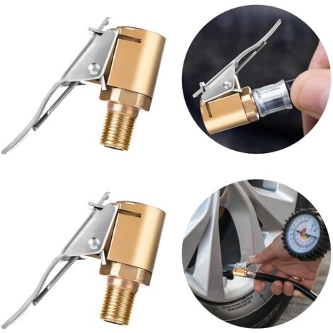 Reifenluftschlauch mit Clip-Adapter (2 Stück) – Luftschlauch für Reifenfüller, Kompressorpumpe, Anschluss für robustes Messing, verriegelbarer Reifenluftschlauch