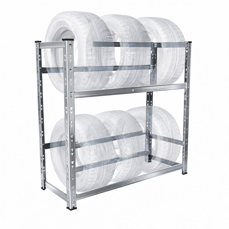 Relaxdays Reifenregal Für 4–6 Räder, Hbt, 100 X 85 X 35 Cm, 150 Kg Je Ebene, Räderregal, Stecksystem, Stahl, Silber