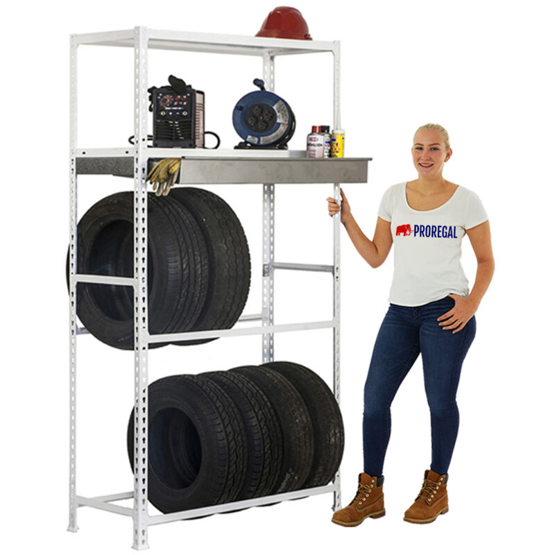 Range-pneus avec tiroir et espace de rangement metal shark NO.3 HxLxP 200x100x40cm 12 pneus Blanc