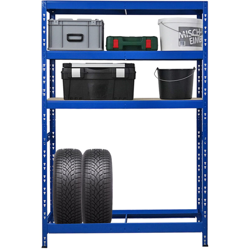 Tagère à pneus Tiger HxLxP 180x120x40 cm jusqu'à 6 pneus sur 1 niveau + 3 rangements Bleu