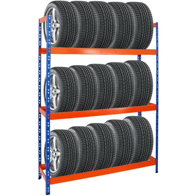 Tagère à pneus tiger xl HxLxP 200x150x45cm Charge max. 300kg Jusqu'à 18 pneus Bleu/Orange Porte-Pneu, rack à pneus, rayonnage, stockage, rangement,