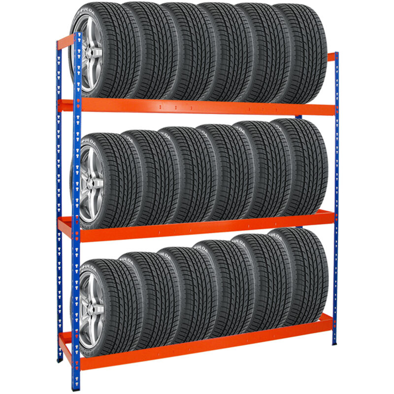 Tagère à pneus tiger xl HxLxP 200x180x45cm Charge max. 300kg Jusqu'à 21 pneus Bleu/Orange Porte-Pneu, rack à pneus, rayonnage, stockage, rangement,