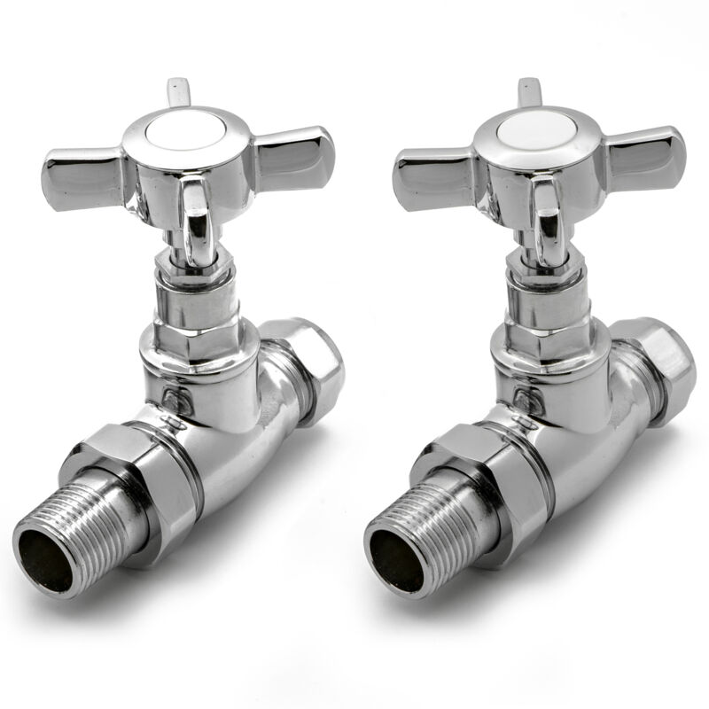 Bronte Straight Radiator Valves Pair 15mm - Chrome - Reina