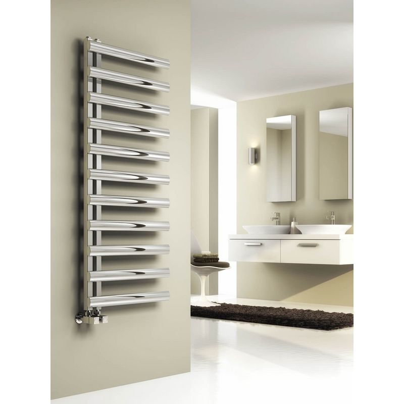 Reina Cavo Stainless Steel Brushed Designer Heated Towel Rail 1580mm H x 500mm W - Dual Fuel - Standard