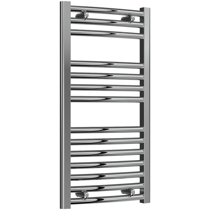 Diva Steel Curved Chrome Heated Towel Rail 800mm x 400mm Central Heating - Reina