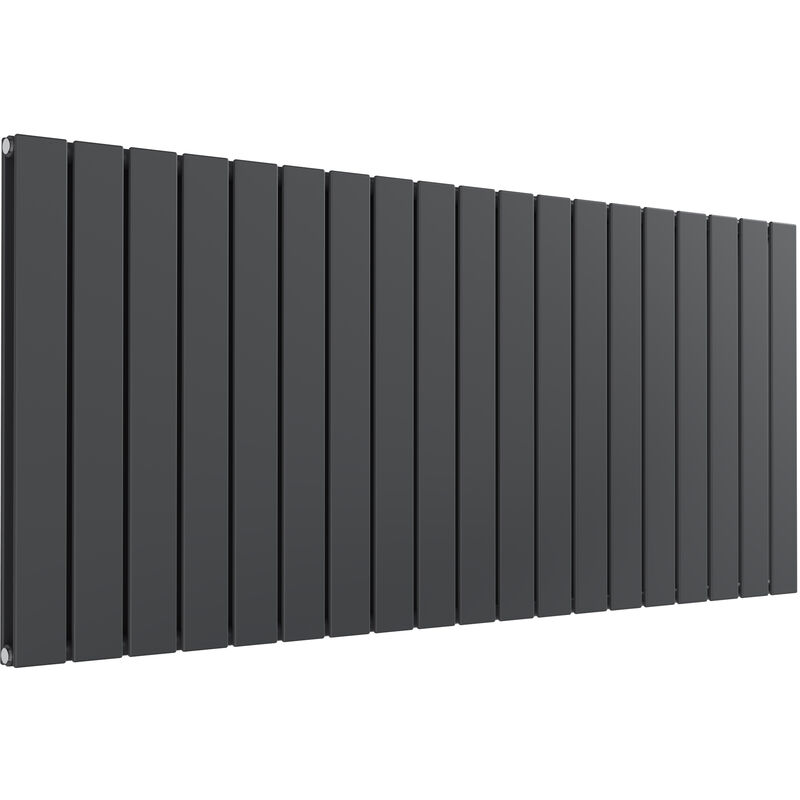 Reina - Flat Steel Anthracite Double Panel Horizontal Designer Radiator 600mm x 1402mm - Electric Only - Thermostatic