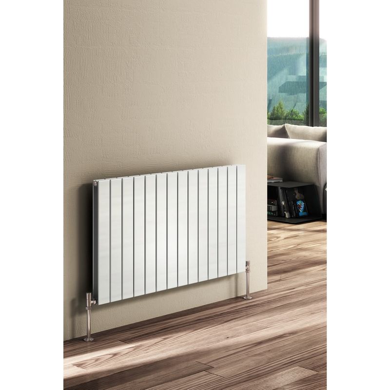 Reina - Flat Steel White Double Panel Horizontal Designer Radiator 600mm x 1402mm - Electric Only - Thermostatic