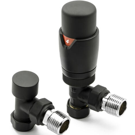 Reina Modal TRV Angled Radiator Valve and LockShield Black