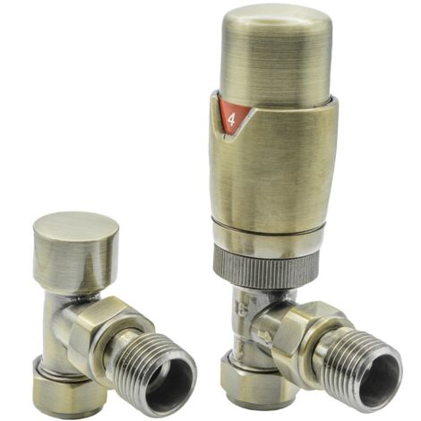 Reina Modal TRV Angled Radiator Valve and LockShield Bronze