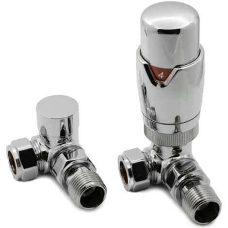 Reina Modal TRV Corner Radiator Valve and LockShield Chrome