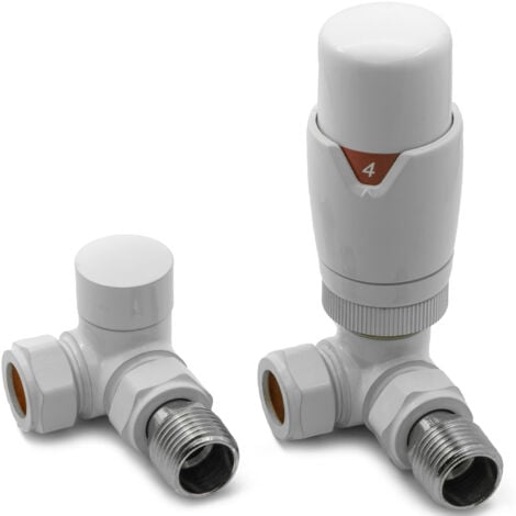 Reina Modal TRV Corner Radiator Valve and LockShield - White