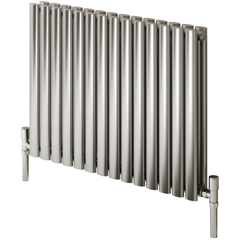 Reina - Nerox Stainless Steel Brushed Horizontal Designer Radiator 600mm x 1003mm Double Panel Dual Fuel - Thermostatic