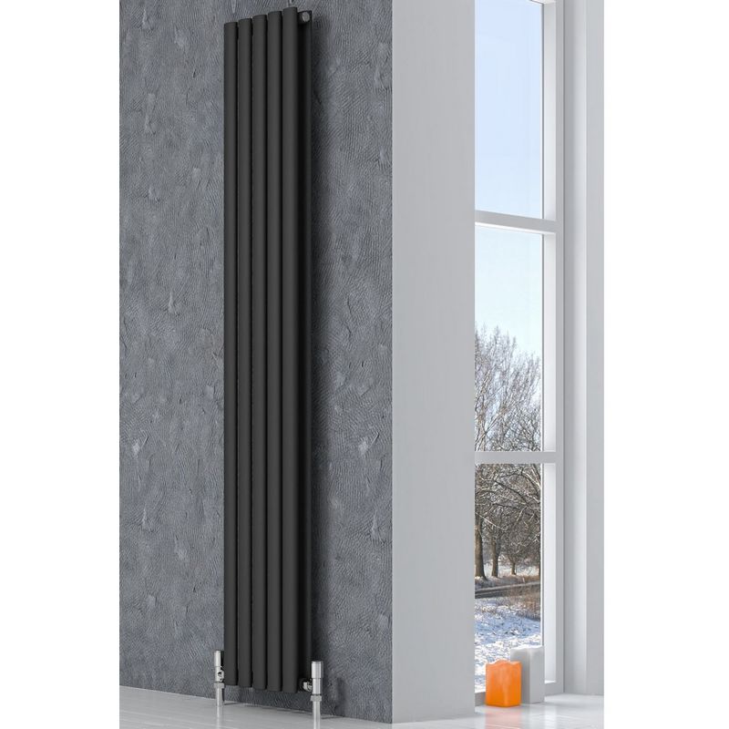 Neva Steel Anthracite Vertical Designer Radiator 1800mm x 295mm Double Panel - Reina
