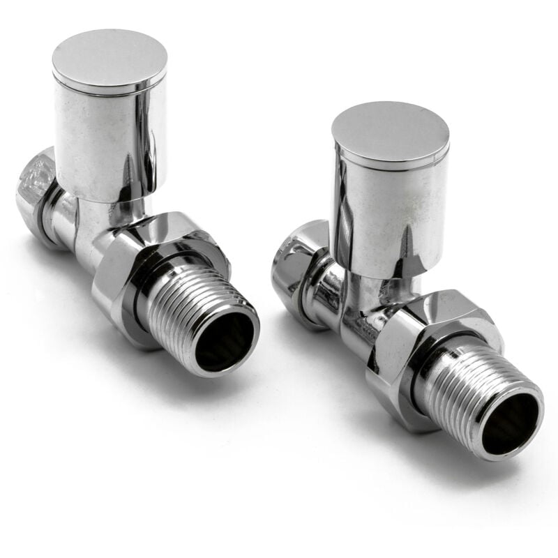 Portland Straight Radiator Valves Pair 15mm - Chrome - Reina