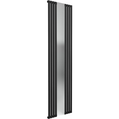 Reina Reflect 1800 x 445mm Designer Steel Contemporary Vertical Mirrored Panelled Radiator - Black