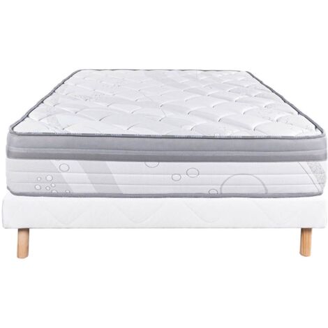 REINALD - Ensemble Matelas Ressorts Ep.26cm + Sommier Tapissier Blanc 140x190 cm